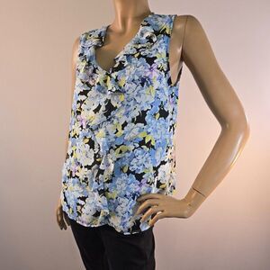 Vince Camuto Ruffle V-Neck Sleeveless Blouse Sea Breeze Size Medium